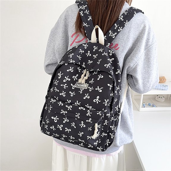 Fdrone Women's Large Capacity Kawaii Preppy Bow Backpack with Cute Accessories 14 Inch Casual Laptop Bag Aesthetic Backpacks Travel Hiking Daypacks Rucksack Bag