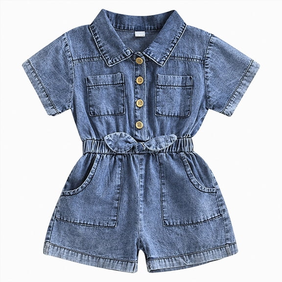 Gubotare Rompers for Girls Shorts Toddler Girl Rompers Adjustable Spaghetti Strap Jumpsuits Cute Summer Outfits 3T 4T (Blue,3-4 Years)