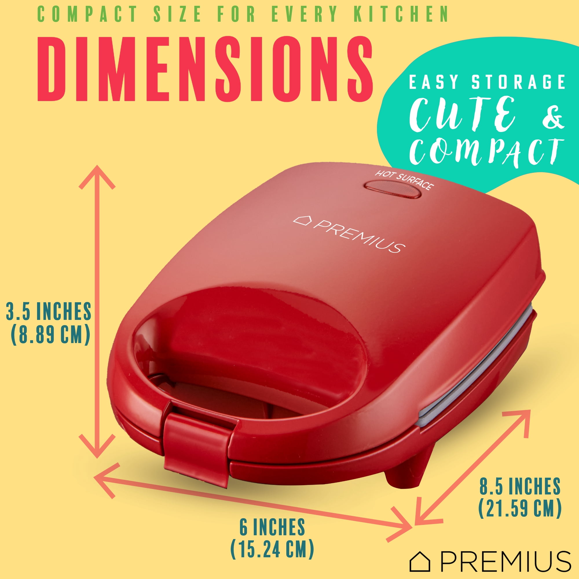 PREMIUS Ceramic Non-Stick Mini Snack Donut Maker, Red, 2 Inch Mold, 4 Count