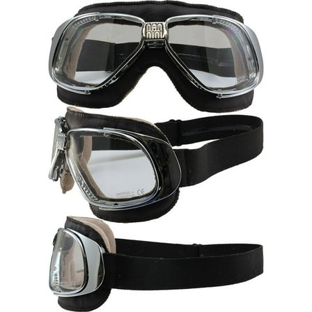Nannini Rider Hand Sewn Brown Leather Goggles Chrome Frames Clear Anti-Fog Lens