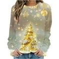 thumbnail image 5 of ClodeEU Women's Shining Christmas Tree Print Shirts,Casual Long Sleeve Round Neck Top,Loose Fit Trendy Clothes Gold,Womens Plus L, 5 of 8