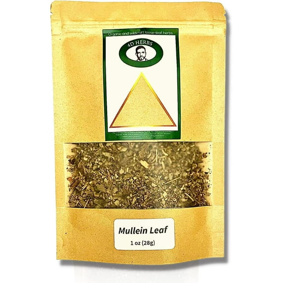 4D Herbs Mullein Leaf, Organic Mullein, Lung Support Herbal Tea, Expectorant, Herb for Respiratory Support, 1 Ounce
