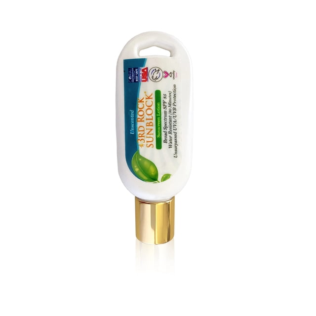 Esenciales del 3er Rock | Bloqueador solar tamaño viaje Loción protectora solar SPF 35+ | Protector solar sin perfume de zinc orgánico natural de tamaño de viaje para protección solar | Cuidado person