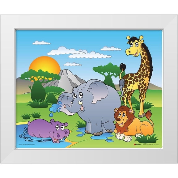 Viskova, Klara 18x15 White Modern Wood Framed Museum Art Print Titled - Happy African Animals