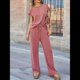 thumbnail image 5 of Conjunto Informal de Dos Piezas de Punto Acanalado para Mujer, Camiseta de Corta y Pantalón , Ideal para el Hogar y para Viajes Rojo XXL, 5 of 7