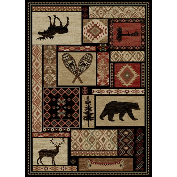 Lodge King Patchwork Multi Rustic Area Rug
