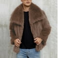 thumbnail image 5 of Miluxas Mens Luxury Faux Fur Jacket Fluffy Furry Coats Lapel Collar Long Sleeve Outerwear Winter Warm Cardigans Brown, 5 of 7