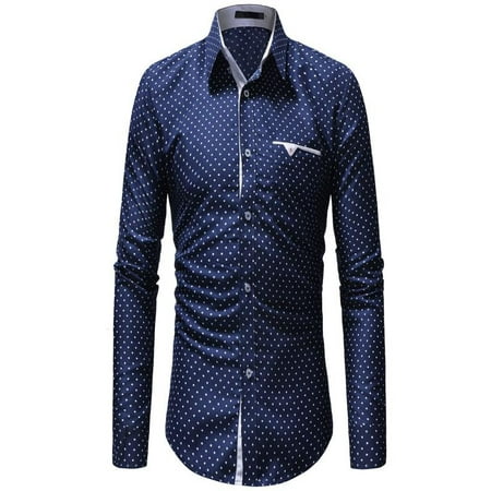 OkrayDirect Men's Autumn Casual Formal Polka Dot Slim Fit Long Sleeve Dress Shirt Top