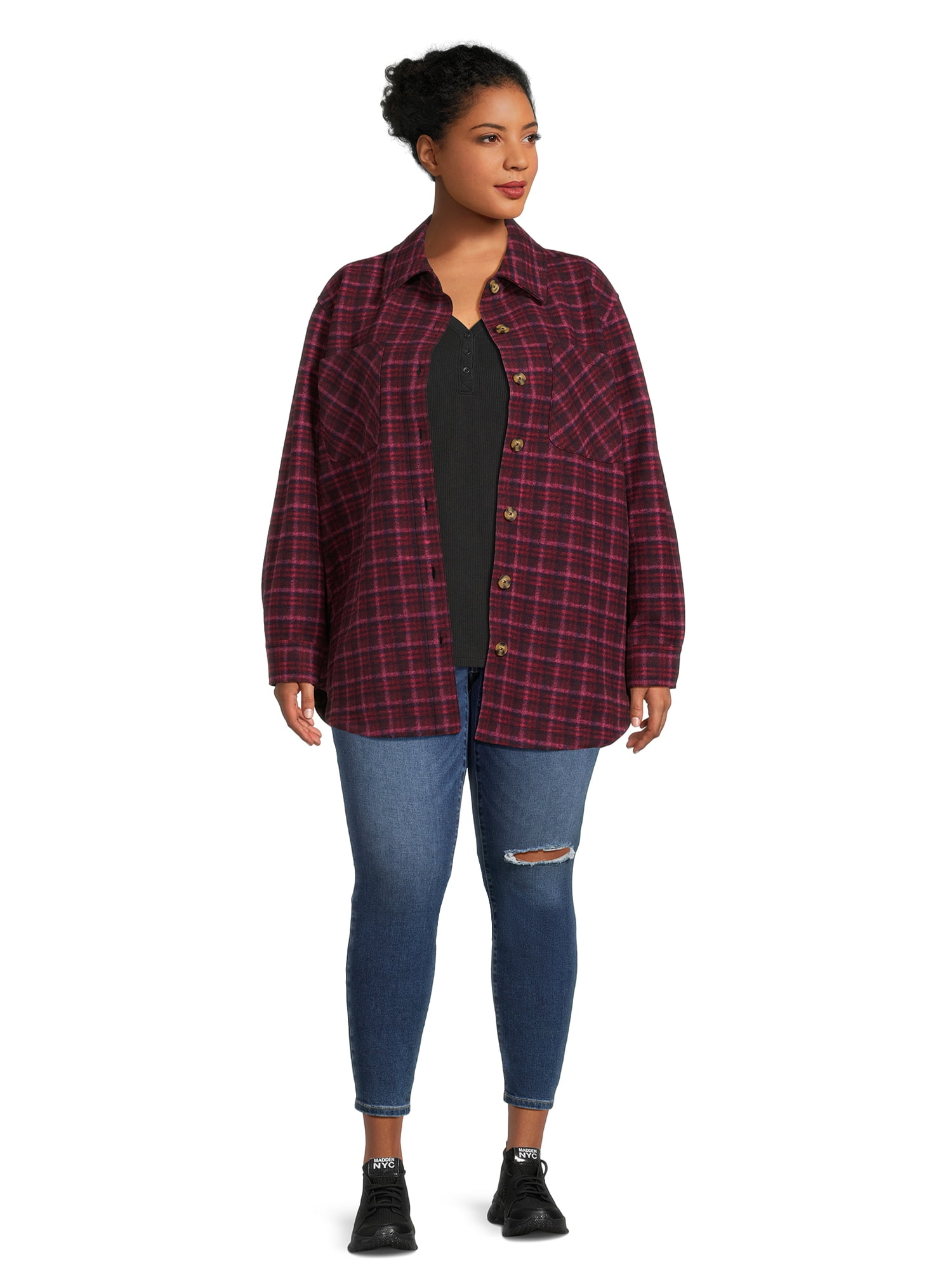 Terra & Sky Women's Plus Size Plaid Button Down Shacket