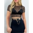 thumbnail image 2 of Biezeib Women's Beaded Crop Tops Round Neck Short Sleeve See Through Sparkle Short Tops for Summer, 2 of 6