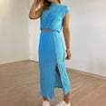thumbnail image 5 of Xunlbb New Trendy Women's Dresses Women's Summer Solid Color Sleevless Crew Neck Skirt Suit Size S-2XL Holiday Party Clearance, 5 of 9
