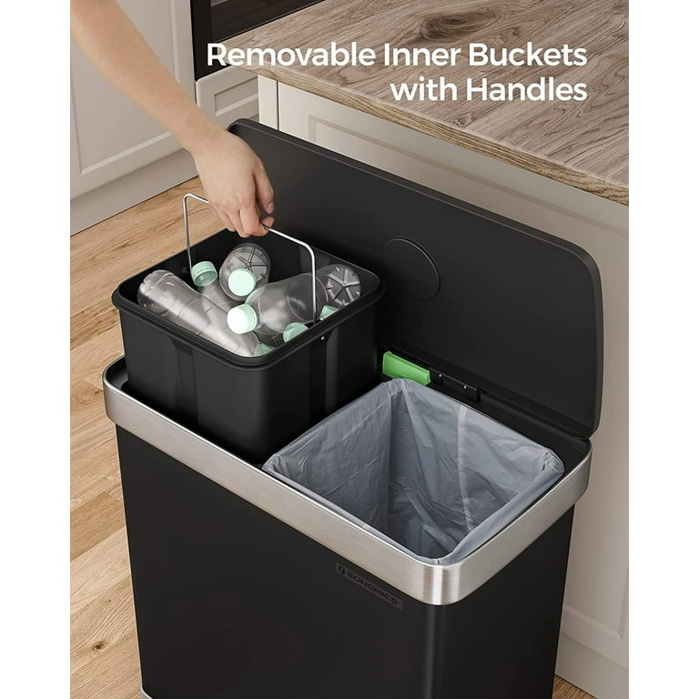 13 Gallon Kitchen Trash Can, Dual Removable Liners for Recycling