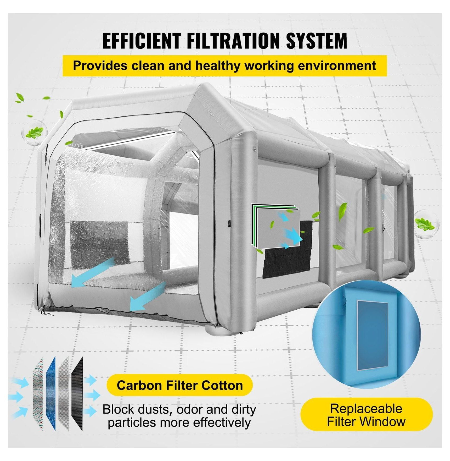 Inflatable Paint Booth 39.4x16.4x13.1ft - Portable Spray Booth Tent with 2 Blowers - Car Motorcycle Painting Booth - Oxford Fabric & PVC