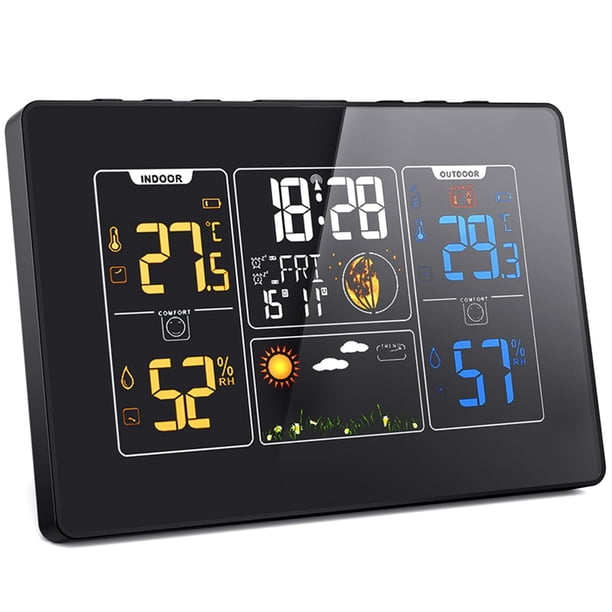 Estación Meteorológica Inalámbrica para Interiores y Exteriores con Reloj, Termómetro Meteorológico Digital para el Hogar, Estación de Pronóstico con Temperatura