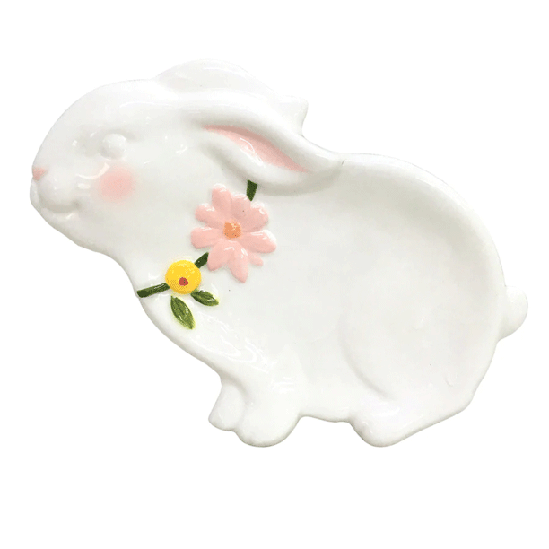 Celebrate Easter Together White Bunny Floral Ceramic Spoon Rest
