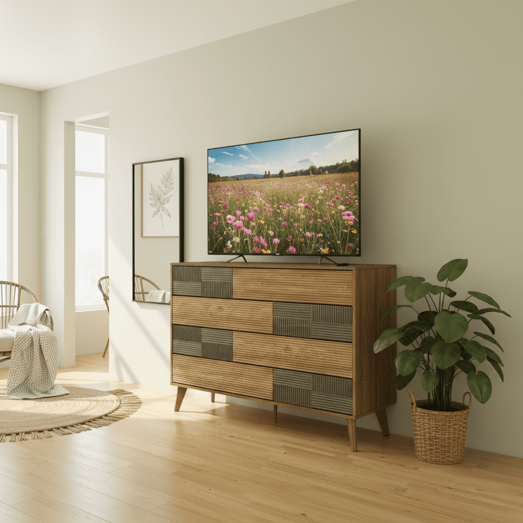 Danpinera Home 8 Drawer Dresser for Bedroom, 34" Tall Large Wood Chest of Drawers & TV Stand, Modern Fluted Panel Storage Organizer, Dark Wood