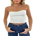 thumbnail image 3 of Women Ribbed Bandeau Tube Tops Solid Color Y2K Sleeveless Backless Off-Shoulder Crop Tops Streetwear White XL, 3 of 8