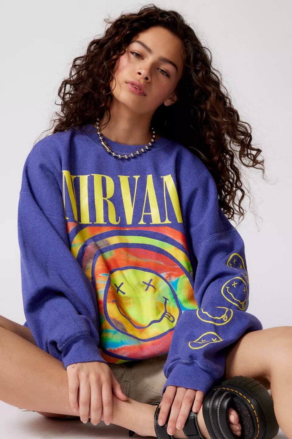 Urban Outfitters Women's X Nirvana Smiley Face Overdyed Crew Neck ...