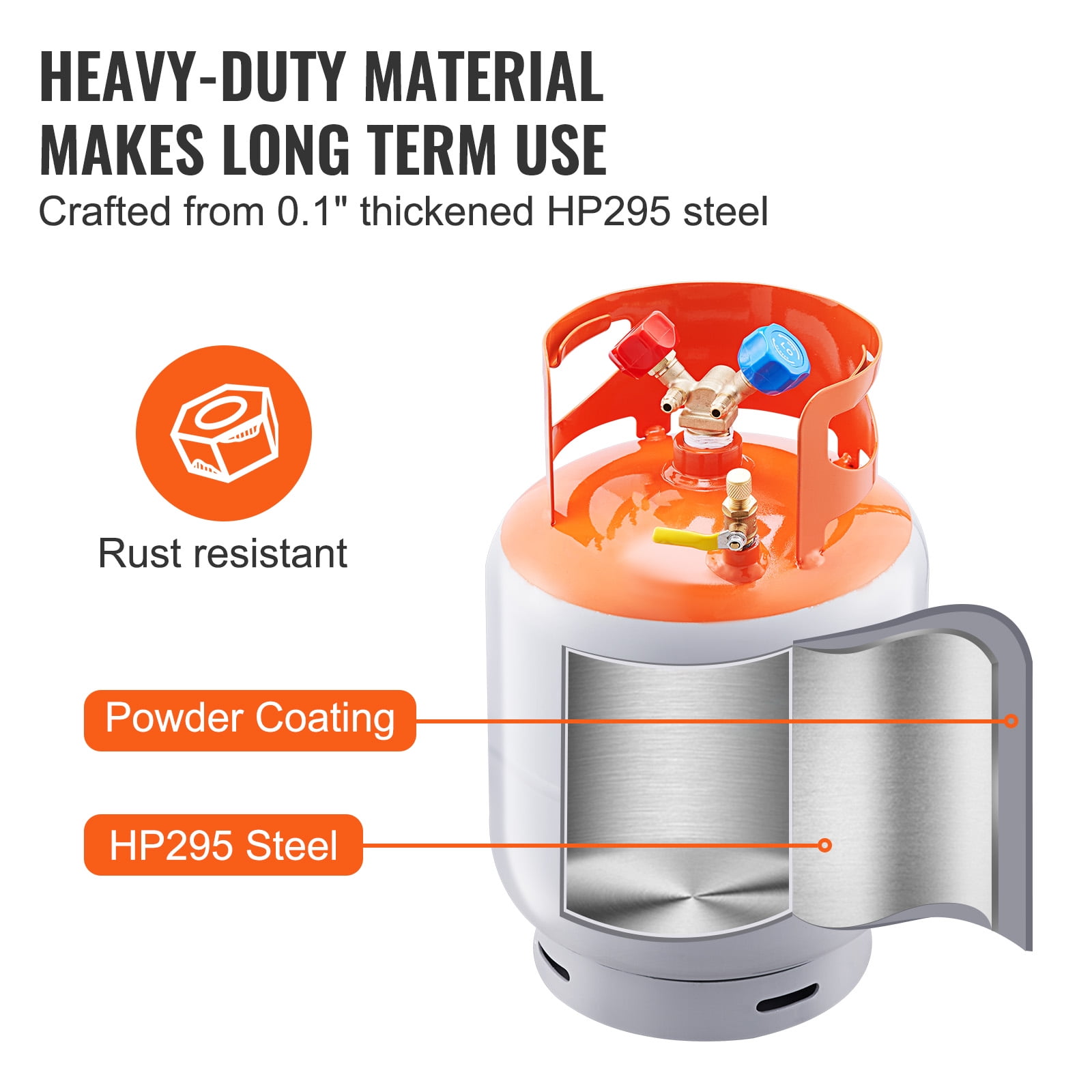 KFFKFF 30 LBS Refrigerant Recovery Cylinder, 400 psi Durable Portable Tank, Dual-Use Y-Valve for Liquid and Vapor, Secure Seal Can for R22/R134A/R410A, Orange and Gray