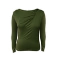 thumbnail image 4 of Off The Shoulder Tops for Women Rib Knit Pleated V Neck Slim Long Sleeve Workout Trendy Tops, 4 of 6