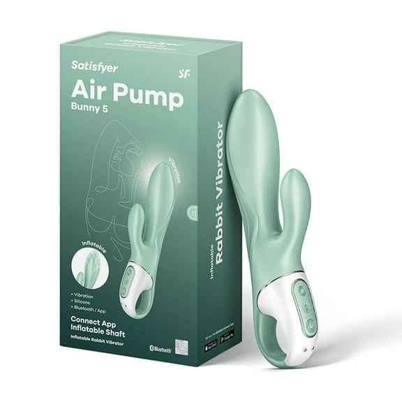 Satisfyer Air Pump Bunny 5  Rabbit Vibrator with Inflatable Shaft and App Control - G-Spot and Clitoris Stimulation, Vibrating Dildo - Compatible with Satisfyer App, Waterproof, Rechargeable