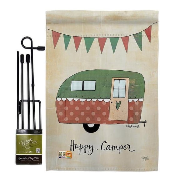 Breeze Decor BD-OU-GS-109046-IP-BO-D-US16-SB 13 x 18.5 in. Camper Nature Outdoor Impressions Decorative Vertical Double Sided Garden Flag Set with Banner Pole