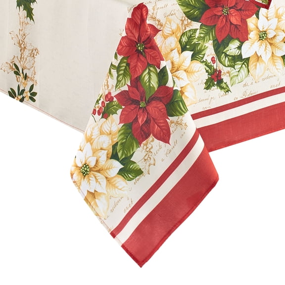 Elrene Home Fashions Red and White Poinsettias Tablecloth, 52"x70", Multi