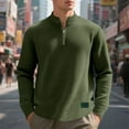 thumbnail image 2 of Momasggi Men's Quarter Zip Sweatshirt Casual Waffle Pullover Tops Loose Fit Long Sleeve Stand Collar Sweatshirts Fashion Solid Color Sweatshirts Army Green S, 2 of 9