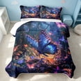 thumbnail image 2 of Erosebridal Kawaii Butterfly Bed Spread Queen, Cartoon Wildlife Queen Coverlet Set, Black Reversible, Midnight Blue Purple, 3pcs (1 Quilt and 2 Pillowcases), 2 of 7