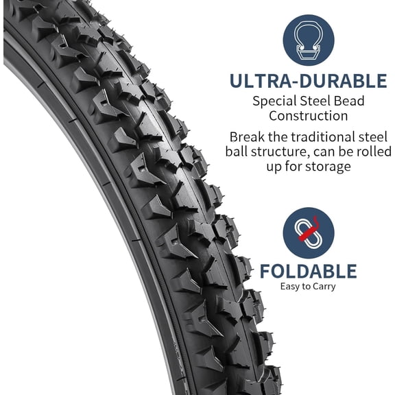 YUNSCM 2-PCS 26" Mountain Bike Tires 26 x 1.95/53-559 and 26" Bike Tubes AV32mm Schrader Valve Compatible with Off Road Bike 26x1.95 26x2.0 Bicycle Tires and Tubes (Y-765)