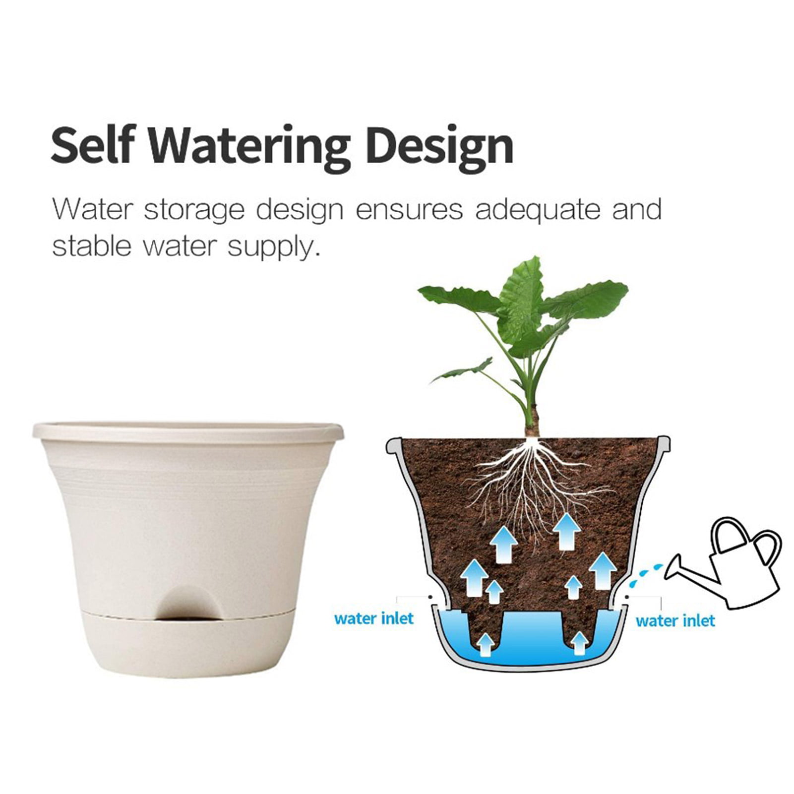 Sukalun Automatic Watering Pots | Self-Watering Planters Box For Flowers Plants Windowsill Gardens, Drainage Holes - Walmart.com