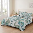 thumbnail image 2 of Full Quilt Set 78''x90'', Teal Paisley Floral Lightweight Summer Bedspread Coverlet Set with 2 Pillow Shams, Boho Ethnic Tribe Traditional Breathable All Season Quilt Bedding for Bedroom/Guest Room, 2 of 9