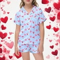 thumbnail image 2 of oqasdz Girls Outfits Cartoon Cherry Print Silk Short Sleeve Shirts and Shorts Cute Heart Design Home Outfit For Kids Comfortable Soft 2 Piece Set, 2 of 5