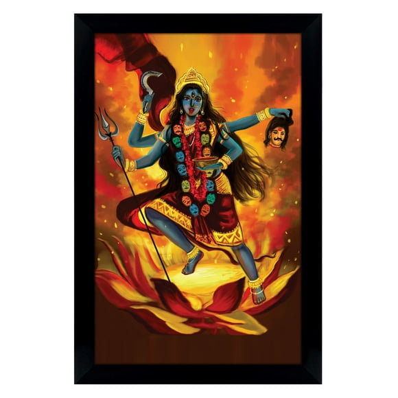 IBA Indianbeautifulart Goddess Kaali Picture Frame Religious Poster Black Wall Frame Deity Photo Frame Wall Decor For Home/ Office/ Temple-6 x 8 Inches