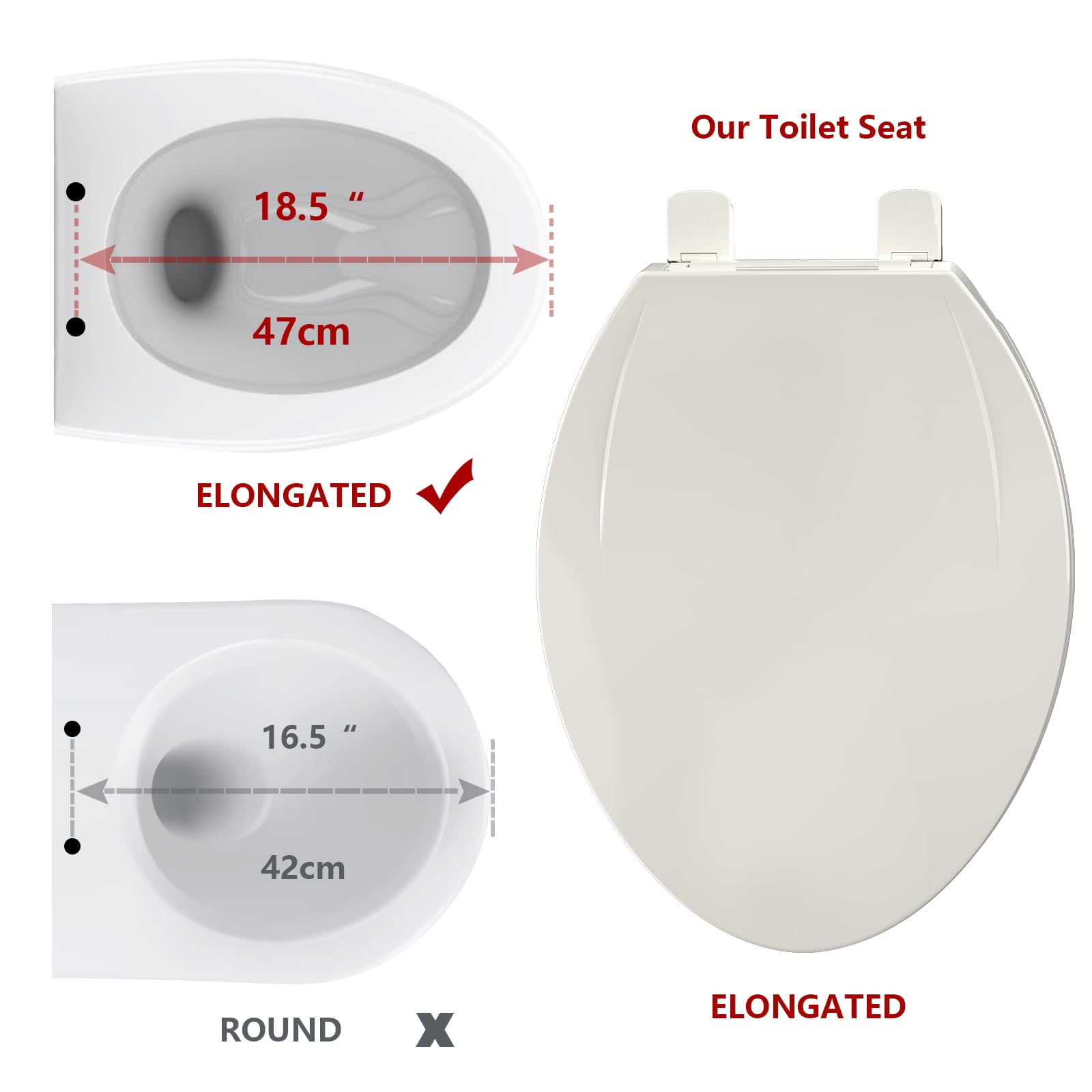 Toilet Seat, Soft Close Toilet Seat Quiet Lid, Quick-Release Hinges and Quick-Attach Hardware, Apartment Essentials, for Easy Clean and Stain-Resistant