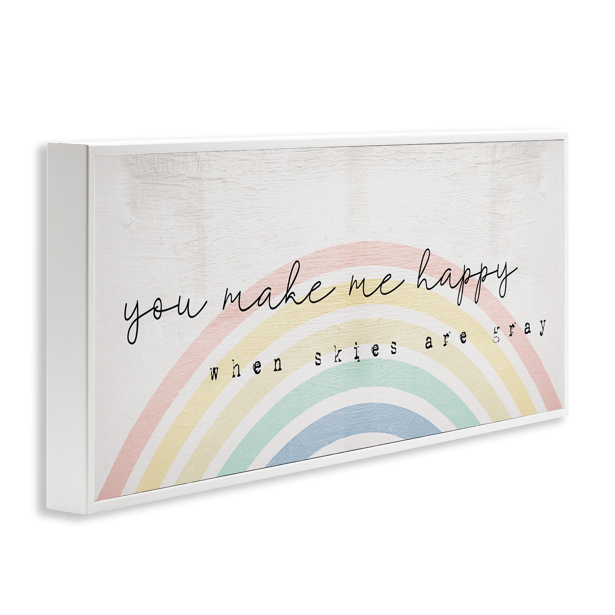 Stupell Industries Happy Phrase Rustic Rainbow Typography Painting White Framed Art Print Wall Art, 24 x 10