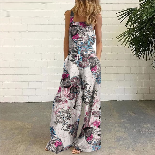 Puntoco - Mono sin mangas para mujer, estilo casual, con estampado floral, pantalones de pierna ancha para verano Puntoco Puntoco-3678