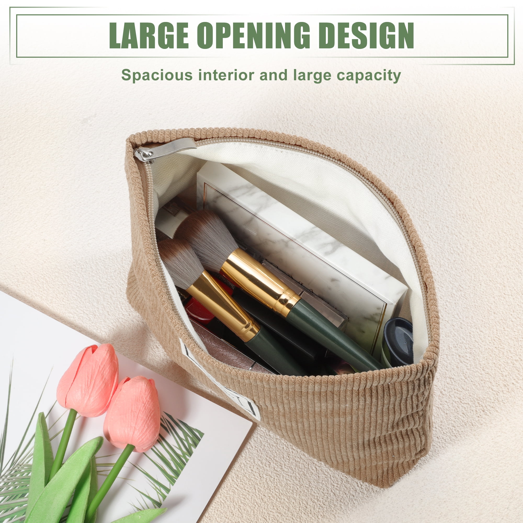 Unique Bargains Women Corduroy Makeup Bags Corduroy Cosmetic Bag Zipper Makeup Pouch Brown