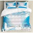thumbnail image 1 of Northwoods Duvet Cover Set Queen Size, Rural Pastoral Scene with Snow Covered Trees and River Bed Idyllic, Decorative 3 Piece Bedding Set with 2 Pillow Shams, Blue Sky Blue White, by Ambesonne, 1 of 3