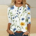 thumbnail image 2 of 3/4 Sleeve Womens Tops Summer 2025 T-Shirts Floral Crewneck Casual Basic Tee Fit Tunic Tops Blouses, 2 of 5