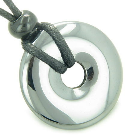 Lucky Crystal Horn - Amulet Lucky Magic Donut Hematite Crystal Evil Eye Protection Good Luck Pendant Necklace