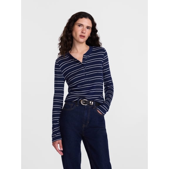 Scenario Women's and Women's Plus Rib Henley with Long Sleeves, Sizes XS-4X
