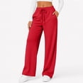 thumbnail image 5 of Women's Wide Leg Pants High Waisted Drawstring Elastic Waist Loose Fit Solid Color Palazzo Lounge Trousers with Pockets, 5 of 5