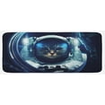thumbnail image 1 of Space Cat Kitchen Mat, Kitty in Space Suit Loking from Rocket in Galactic Space Orbit Art, Plush Decorative Kitchen Mat with Non Slip Backing, 47" X 19", Dark Blue and White, by Ambesonne, 1 of 1
