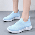 thumbnail image 5 of pwidon Sneakers for Women Easy Slip On Flyknit Breathable Hollow Mesh Walking Shoes Lightweight Cushioned Non Slip Outdoor Indoor Casual Footwear Light Blue 36, 5 of 5