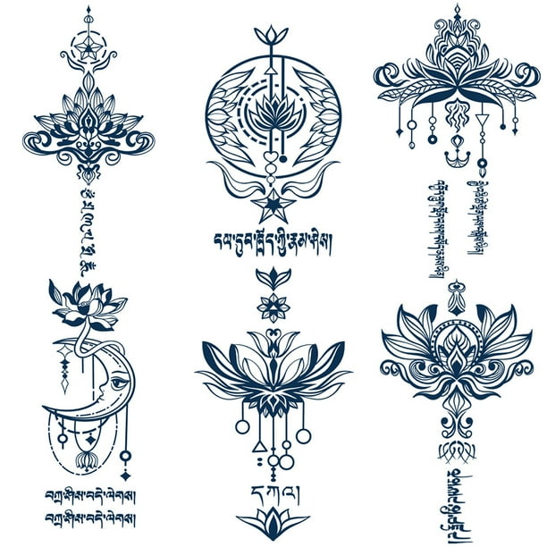 6PCS Tatuajes Semipermanentes en Sánscrito Con Manga Brazo para Adultos 16x11cm