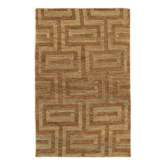 Bowery Hill 96" x 123" Country Fabric Hand Knotted Rug in Beige/Russet Brown