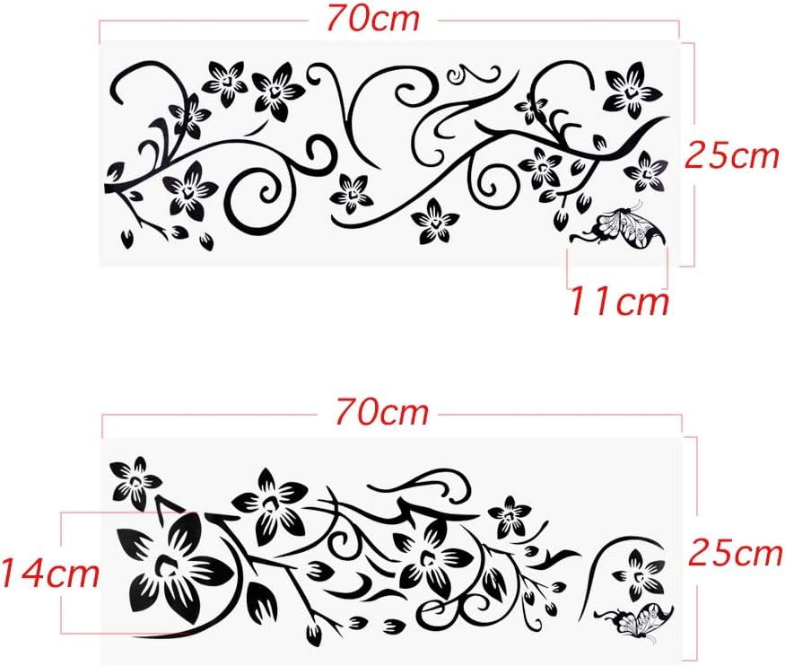 QTH 2 Sets of Butterfly Black Vine Flower Wall Stickers PVC Sticker for Children Bedroom Living Room Office Resto Boutique Decoration