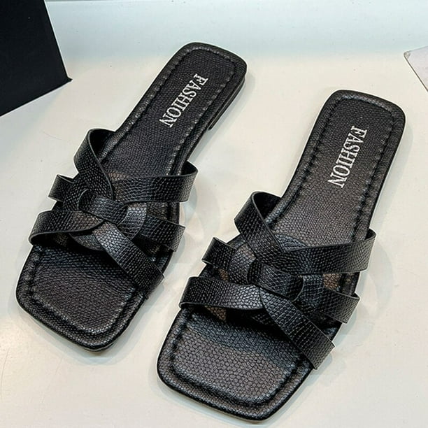 Sandalias de diseñador de marca de lujo para mujer, chanclas modernas planas con punta cuadrada para playa y exteriores, 2023 qym unisex