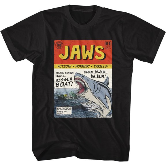 Jaws Comic Book Black Adult T-Shirt 4Xlt